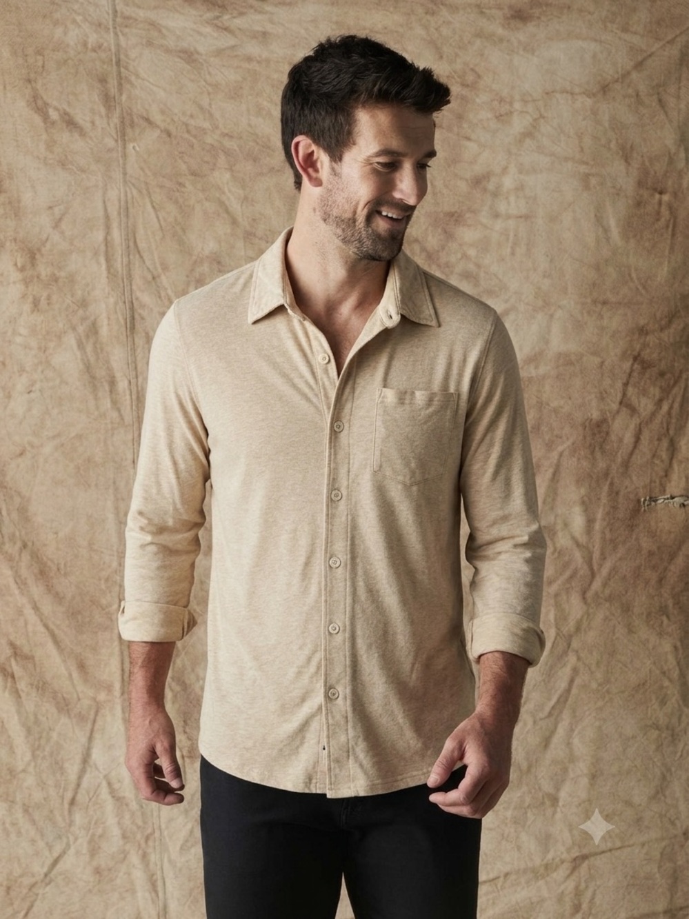 The Normal Brand Men's Casual Button-Down Shirt in Beige